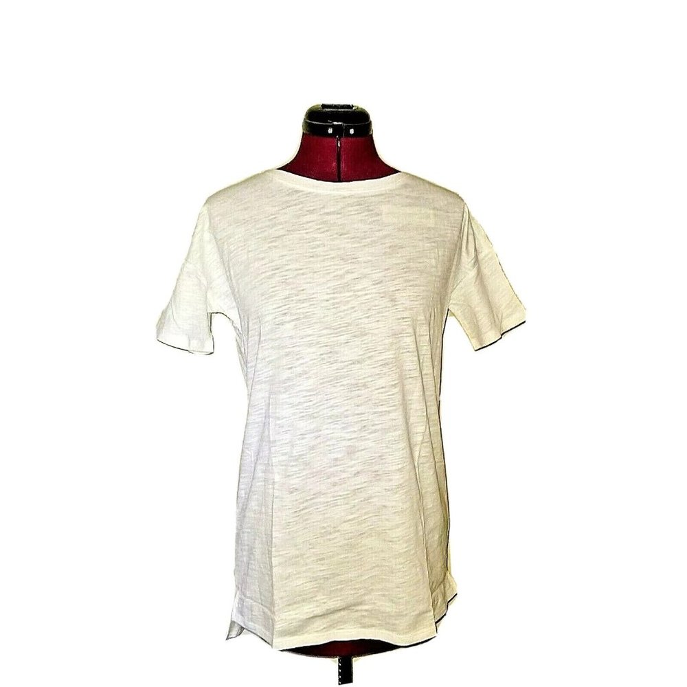 DAILY RITUAL Womens T Shirt Size XS White Hi Low Hem Side Split Crew Neck